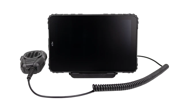 MDT865 rugged tablet featuring built-in PTT walkie-talkie capability for instant team communication.