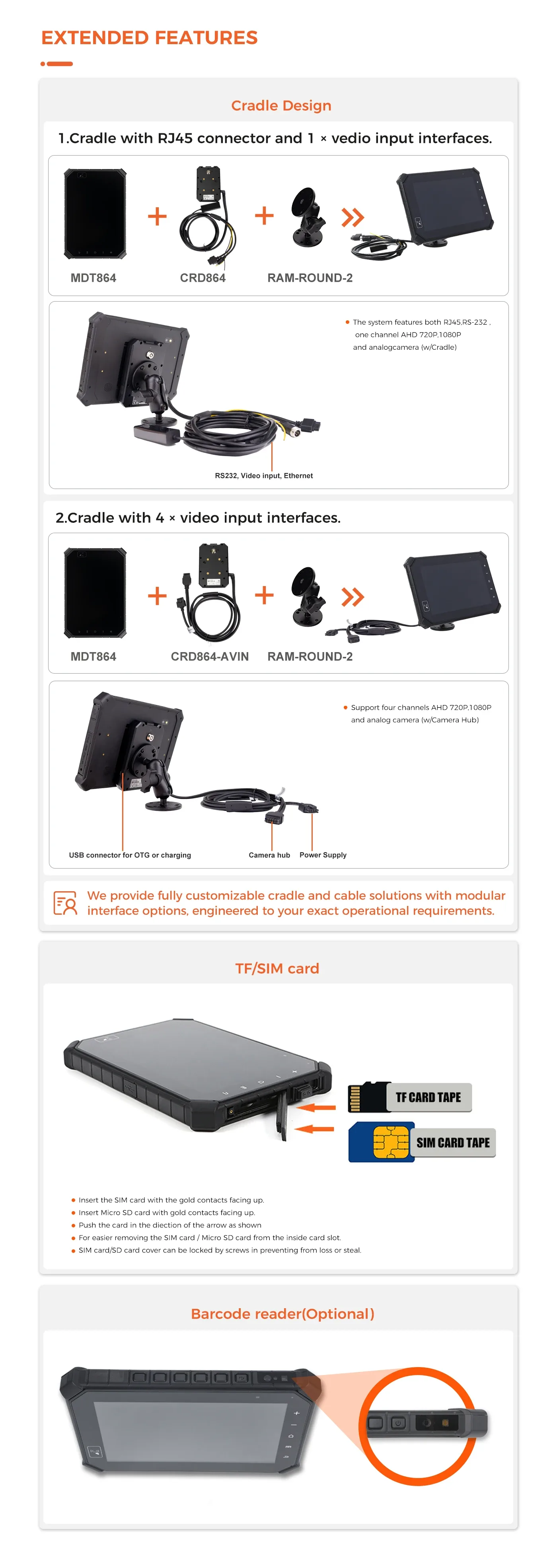 MDT864 rugged tablet rear view showing I/O ports