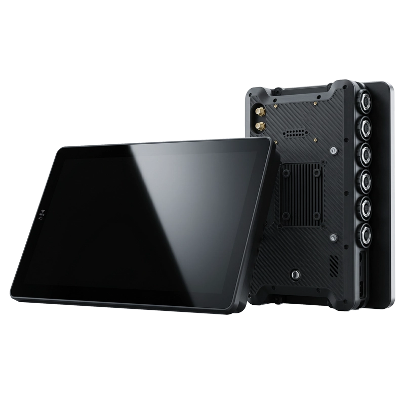 PC890 8-inch Panel PC with locking GX16 aviation connectors for fixed vehicle installation