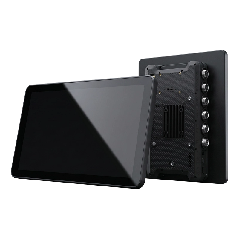 PC1090 10-inch Panel PC with locking GX16 aviation connectors for fixed vehicle and industrial installation