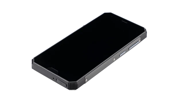 MDT680 side view showing scanner trigger, volume buttons, and USB-C charging port