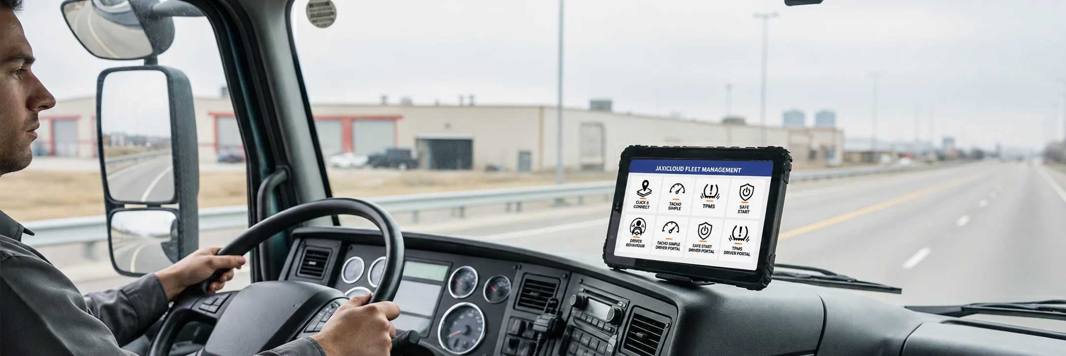 Chaufførens arbejdsplads med JaxiCloud-apps på en tablet