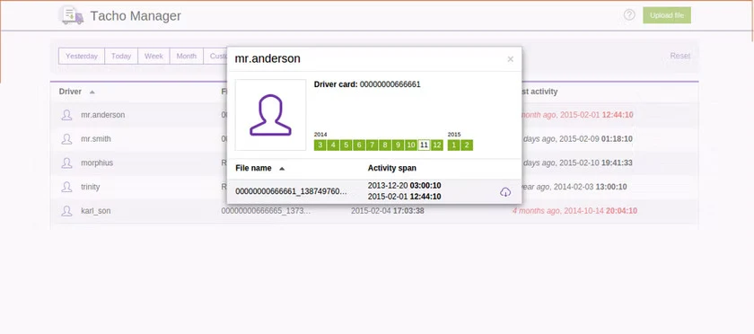 Filoversigt i Tacho Manager